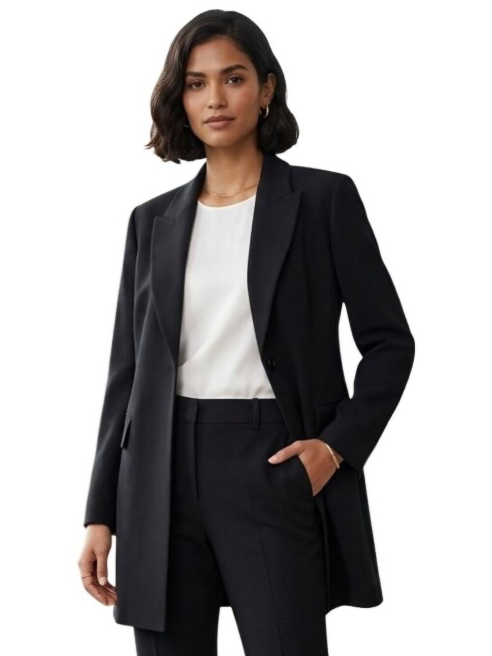 Lafayette 148 New York Black 1 Button Long Line Breakaway Front Blazer Size Sp